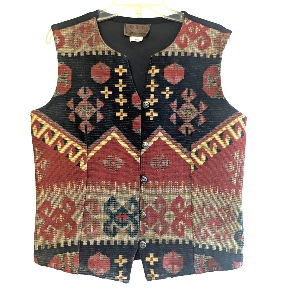 Roughrider by Circle T Vintage Southwestern Aztec Tapestry Vest Womens Large USA